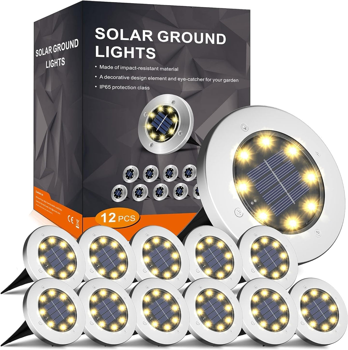 INCX Solar Lights Outdoor Waterproof, Warm White, 12 Pack Ground Lights Solar Powered Lights Outdoor Solar Disk Light Landscape Light for Deck Step Patio Yard Pathway Walkway Driveway Garden