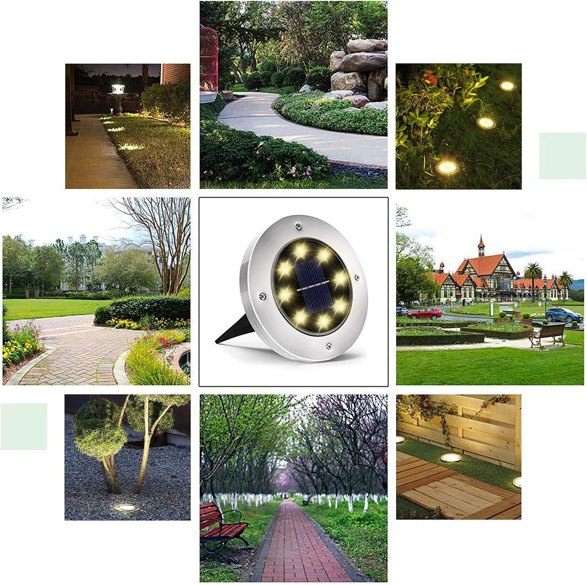 INCX Solar Lights Outdoor Waterproof, Warm White, 12 Pack Ground Lights Solar Powered Lights Outdoor Solar Disk Light Landscape Light for Deck Step Patio Yard Pathway Walkway Driveway Garden